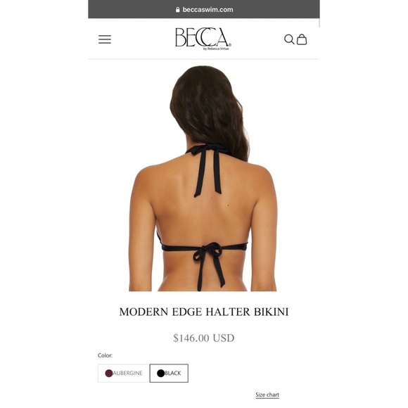 BECCA Modern Edge Ribbed Halter Bikini w/ Shirred Cheeky Bottoms LARGE Black - Picture 11 of 17